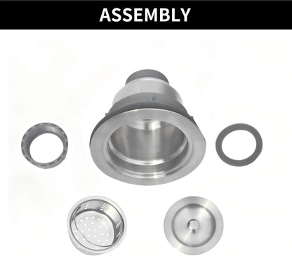 Kitchen Sink Drain Assembly Kit, 3-1/2 Inch Brushed 304 Stainless Steel Basket Strainer with Deep Removable Basket, Stopper & Cover Lid, Fits Standard Kitchen Sinks