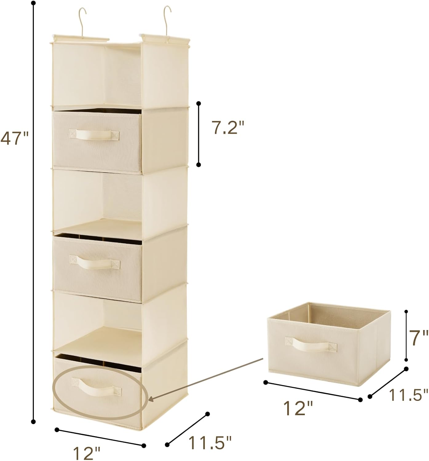 MAX Houser 6 Tier Shelf Hanging Closet Organizer, Closet Hanging Shelf with 2 Sturdy Hooks for Storage, Foldable (Grey)