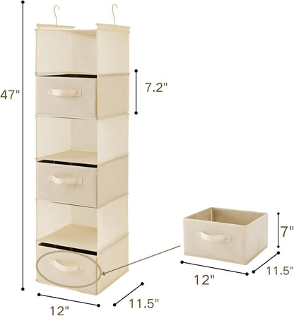 MAX Houser 6 Tier Shelf Hanging Closet Organizer, Closet Hanging Shelf with 2 Sturdy Hooks for Storage, Foldable (Grey)