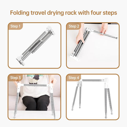 Clothes Drying Rack Foldable, Stainless Steel Portable Clothes Rack Collapsible, Folding Clothes Rack for Indoor & Outdoor, Portable Clothes Airer for Travel (with Hooks)