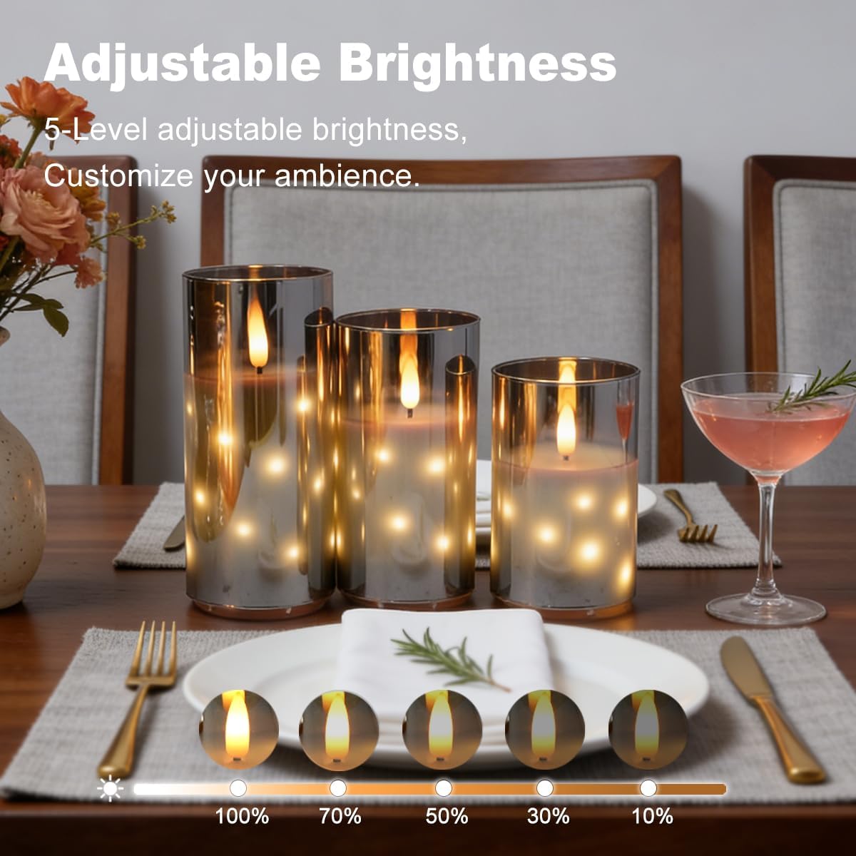 LEDHOLYT Rechargeable Flameless Glass Pillar Candles–Gifts for Women,–Set of 3, Realistic Flickering LED Light,Remote & Timer, Ideal for Living Room, Bedroom & Festival Wedding Home Party Decor