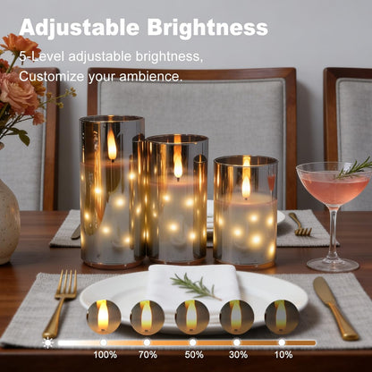 LEDHOLYT Rechargeable Flameless Glass Pillar Candles–Gifts for Women,–Set of 3, Realistic Flickering LED Light,Remote & Timer, Ideal for Living Room, Bedroom & Festival Wedding Home Party Decor