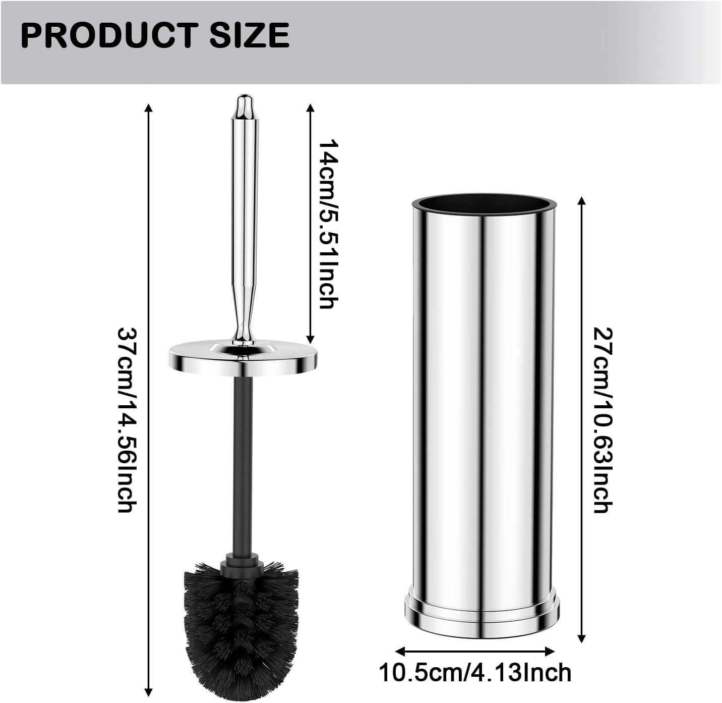 Stainless Steel Toilet Brush and Holder Set : Weighted Stable Base, Removable Inner Tube.Long Handle Toilet Bowl Brush Splash-Proof Design for Deep Cleaning & Space-Saving Storage,Nickel