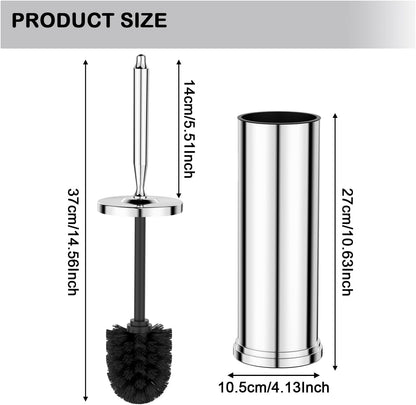 Stainless Steel Toilet Brush and Holder Set : Weighted Stable Base, Removable Inner Tube.Long Handle Toilet Bowl Brush Splash-Proof Design for Deep Cleaning & Space-Saving Storage,Nickel