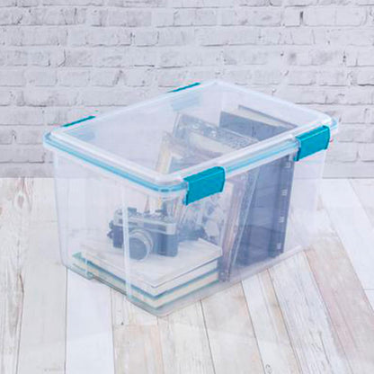 Sterilite 4-Pack Gasket Box, Home Storage Organizer Bins with Lids, 37 Quart – Stackable Clear Plastic Containers for Bedroom, Bathroom, Garage, Basement, or Attic