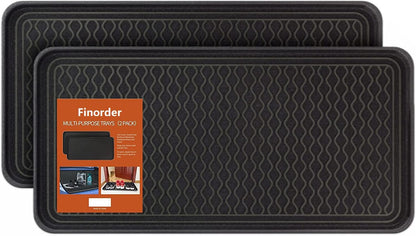 Finorder Multi-Purpose Boot Trays, Set of 2 Black All Weather Heavy Duty Shoe Trays, Pet Feeding Mat, Use for Indoor and Outdoor, 30" x 15" x 1.2"