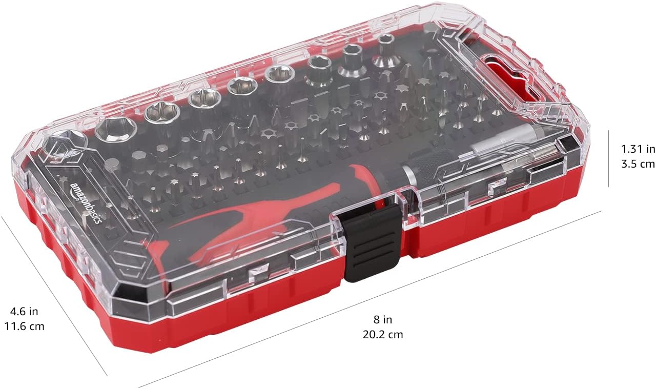 Amazon Basics 27-Piece Ratchet Screwdriver and Socket Set, Light-Duty T-Handle with Magnetic Bit Holder, Cr-V Steel, for Household DIY, Electronics and Appliance Repair, Compact Tool wit Hard Case