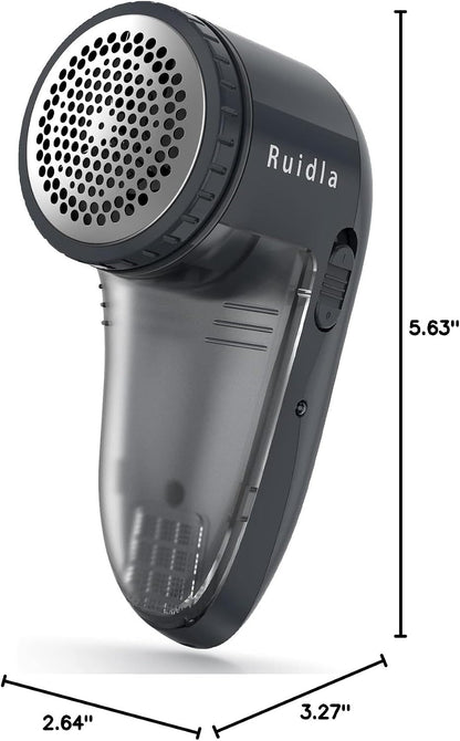 Ruidla Fabric Shaver Lint Shaver Defuzzer, Electric Lint Remover, Rechargeable Sweater Shaver with Replaceable Stainless Steel 3-Leaf Blades, Dual Protection, Removable Bin, (Micro-b Charging)