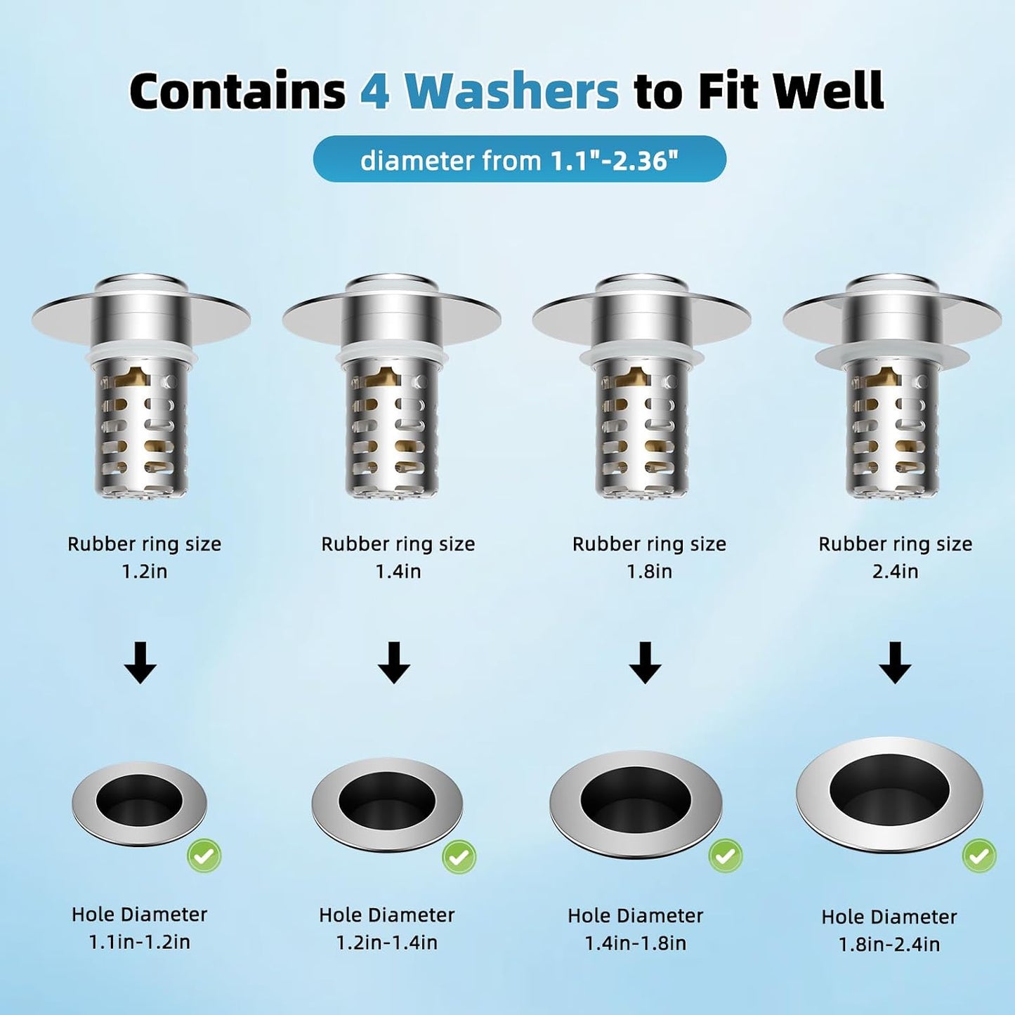 Universal Metal Bathroom Sink Drain Strainer Hair Catcher Upgraded 3 in 1 Pop-up Sink Stopper, with Detachable Stainless Steel Filter Basket, Fit for Standard 1.1''~2.36'' Basin Hole, Brushed Nickle