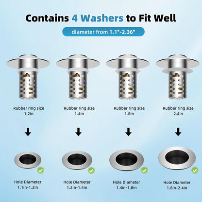 Universal Metal Bathroom Sink Drain Strainer Hair Catcher Upgraded 3 in 1 Pop-up Sink Stopper, with Detachable Stainless Steel Filter Basket, Fit for Standard 1.1''~2.36'' Basin Hole, Brushed Nickle