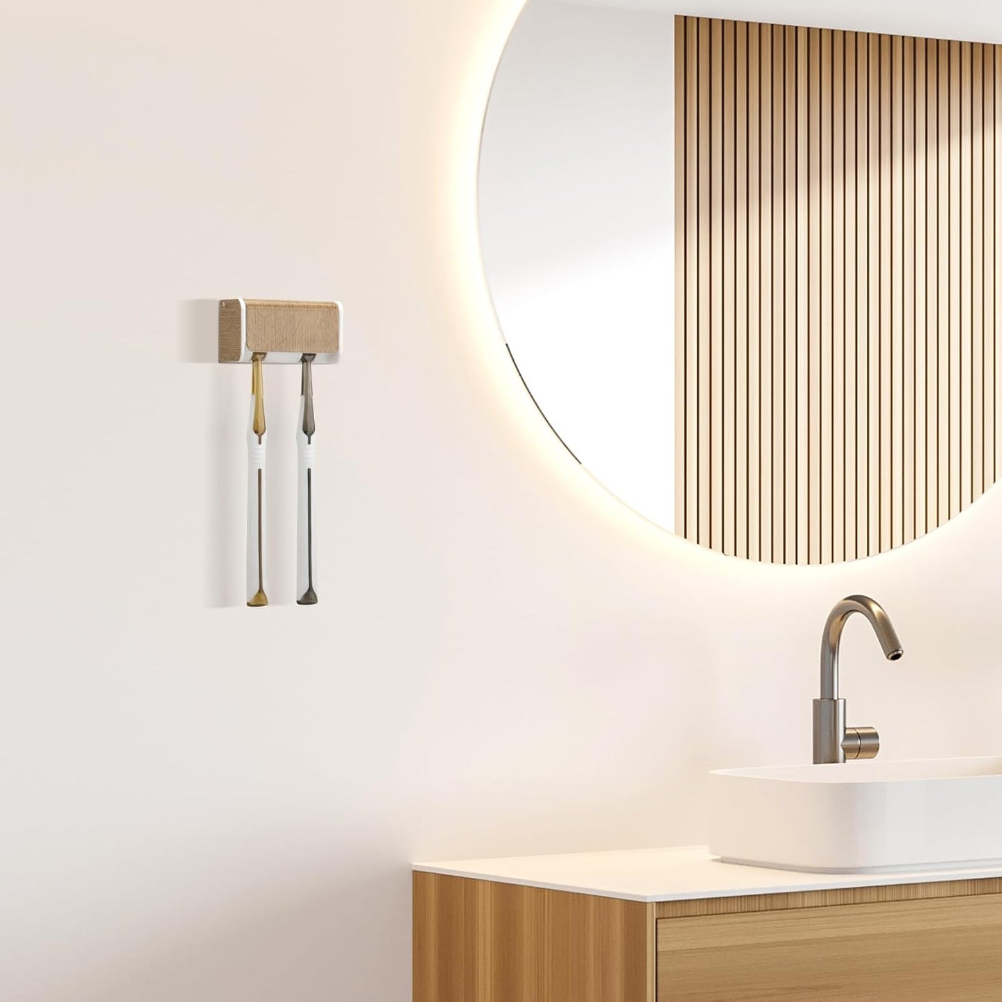 PARKMANI 2 PCS Toothbrush Holders Wall Mounted with Cover, Electric Tooth Brushing Holder for Bathroom, 2 Slots Self Adhesive Toothbrush Organizer for Family, Kids (2, Brushed Silver)