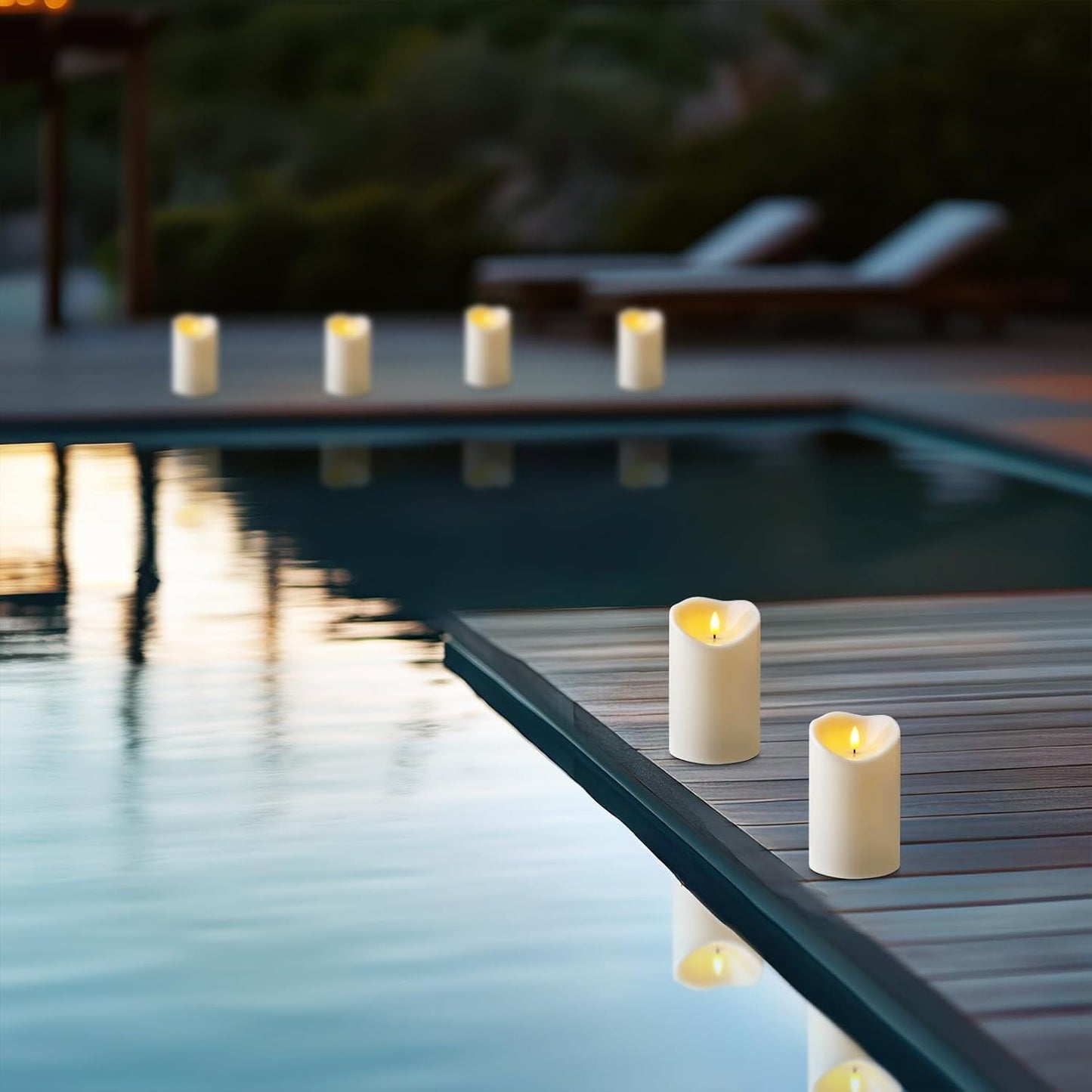 Amagic IP65 Waterproof Outdoor Flameless Candles with Remote, LED Candles Battery Operated with Timer, Flickering Fake Pillar Candle for Outside Patio Yard Decor, Ivory, Set of 5, D3 X H4 5" 6" 8" 8"
