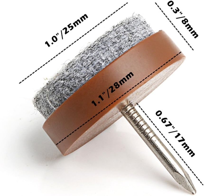 ALIMITOPIA 40pcs Furniture Felt Pad Heavy Duty Nail-on Chiar Slider Glide Pad Floor Protector for Wooden Furniture Chair Tables Leg Feet(Φ18mm or 0.7";Brown)