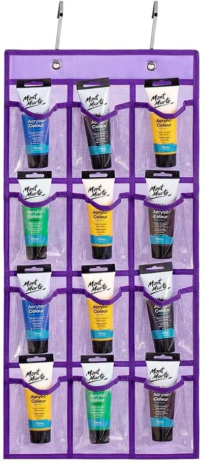 Classroom Pocket Chart For Cell Phones Calculators Over The Door Hanging Closet Underwear Sock Jewelry Organizer Holder 12 Clear Pockets (PURPLE)