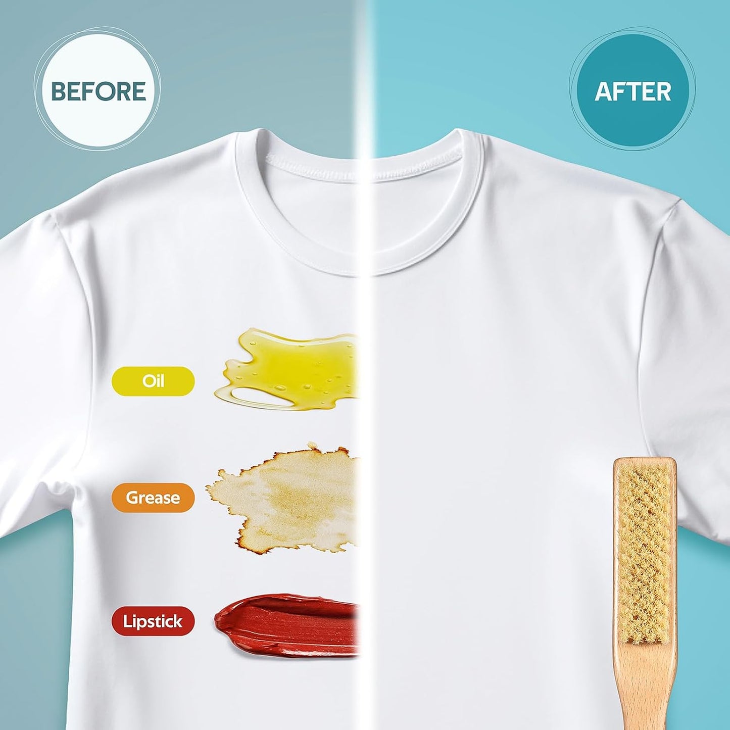 BFWood Laundry Stain Brush, Natural Soft Boar Bristles, Removes Tough Stains from Delicate Fabrics Like Knits, Cotton, and Linens, Gentle on Fabrics, No Damage