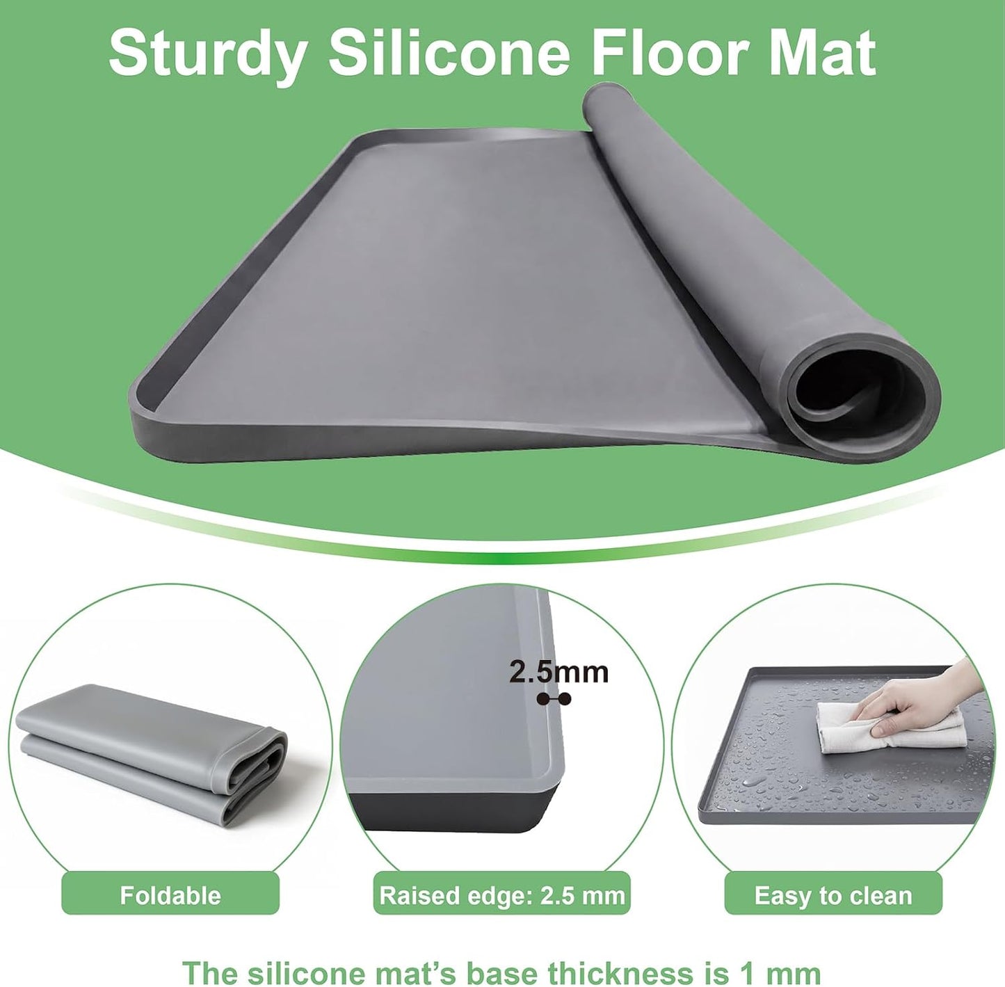 27 x 27 Inch Washing Machine Drain Pan, Silicone Washer Pan, Black | 2cm Raised Waterproof Edge, Washer and Dryer Mat for Floor Protection, Fits Compact Washers Up to 3.5 Cu.Ft.