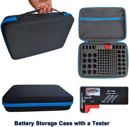 Battery Organizer Storage Case with Tester:Battery Holder Box Garage Organizer Battery Vault Daddy Box with Zipper Mesh Pocket Fit for 18650 Batteries AA AAA C D 9V etc