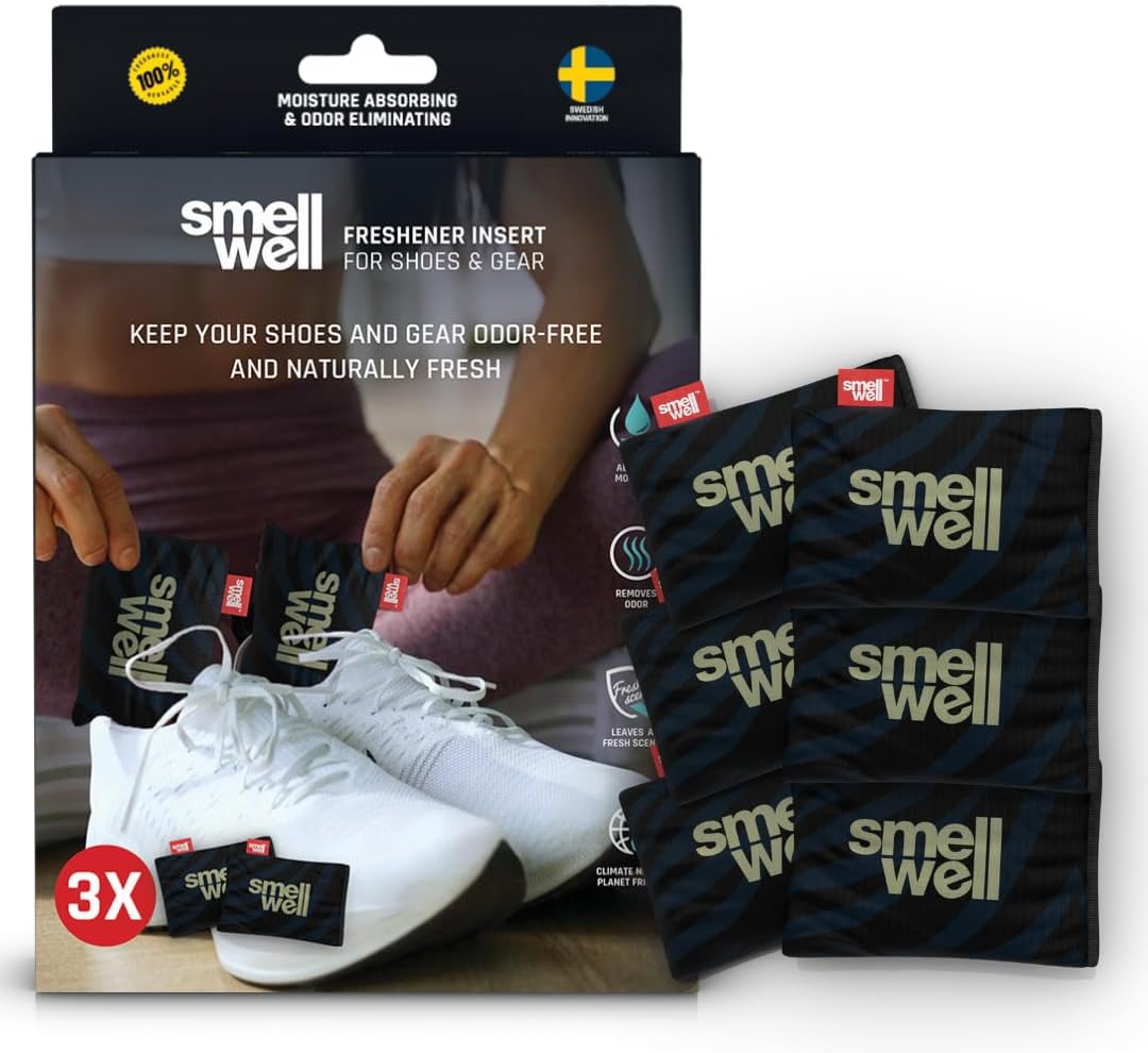 SmellWell - Scented Shoe Deodorizer Inserts - Odor Eliminators - Activated Bamboo Charcoal + Minerals - Natural Fresheners for shoes, bags, gloves - 2 x 1.8oz Original Size - Black Zebra