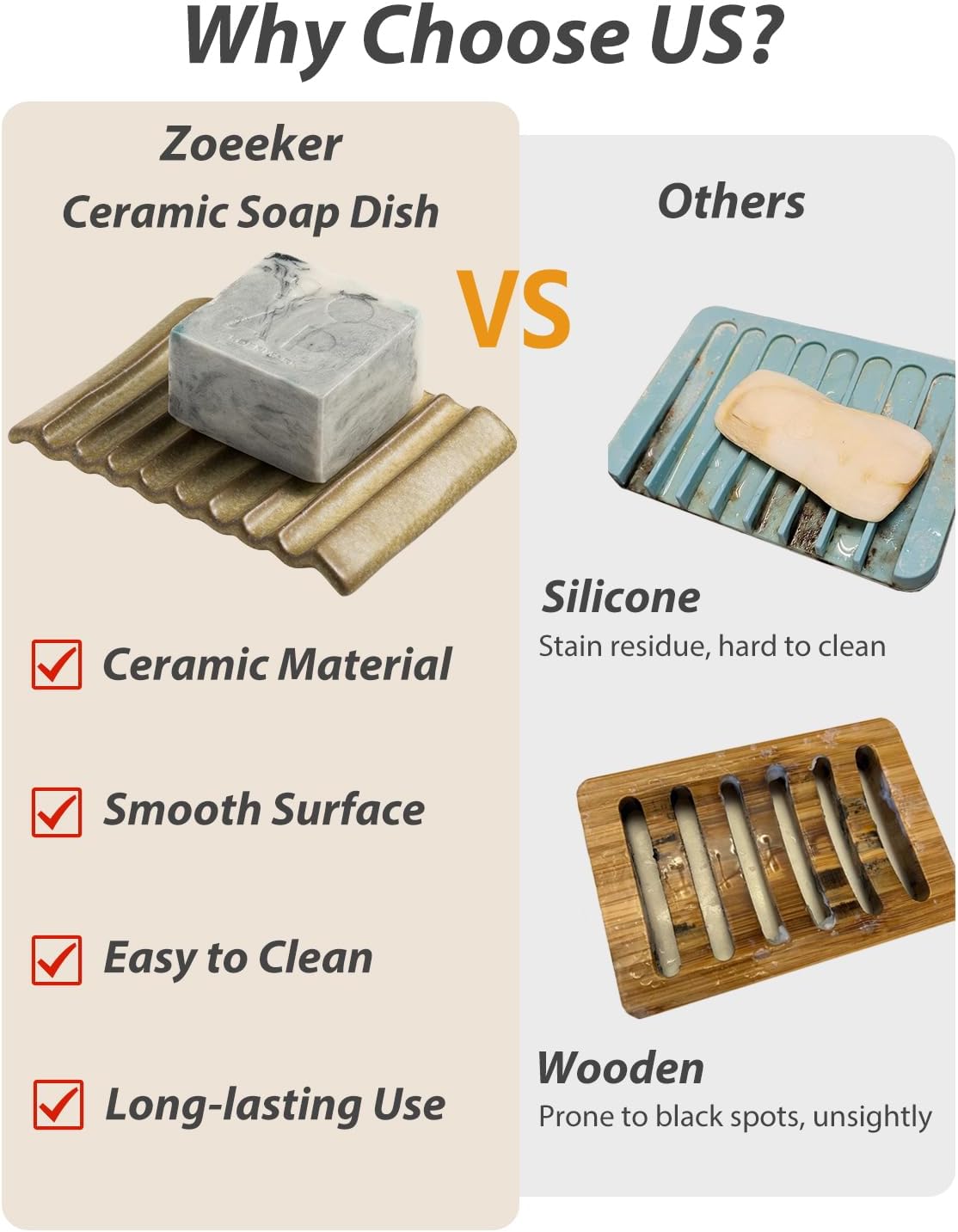 Self Draining Soap Dish, Ceramic Drain Soap Holder Waterfall Design Soap Saver for Shower, Bathroom, Sink, Kitchen and Countertop, Keeps Dry, Green
