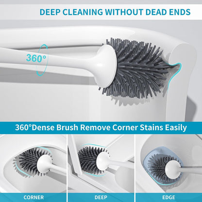 Silicone Toilet Brush Set, 2 Pack Toilet Bowl Brush and Holder with Tweezers Long Handle, Toilet Cleaner Brush for Bathroom Deep Cleaning, Elegant Toilet Scrubber Bathroom Decor Accessories