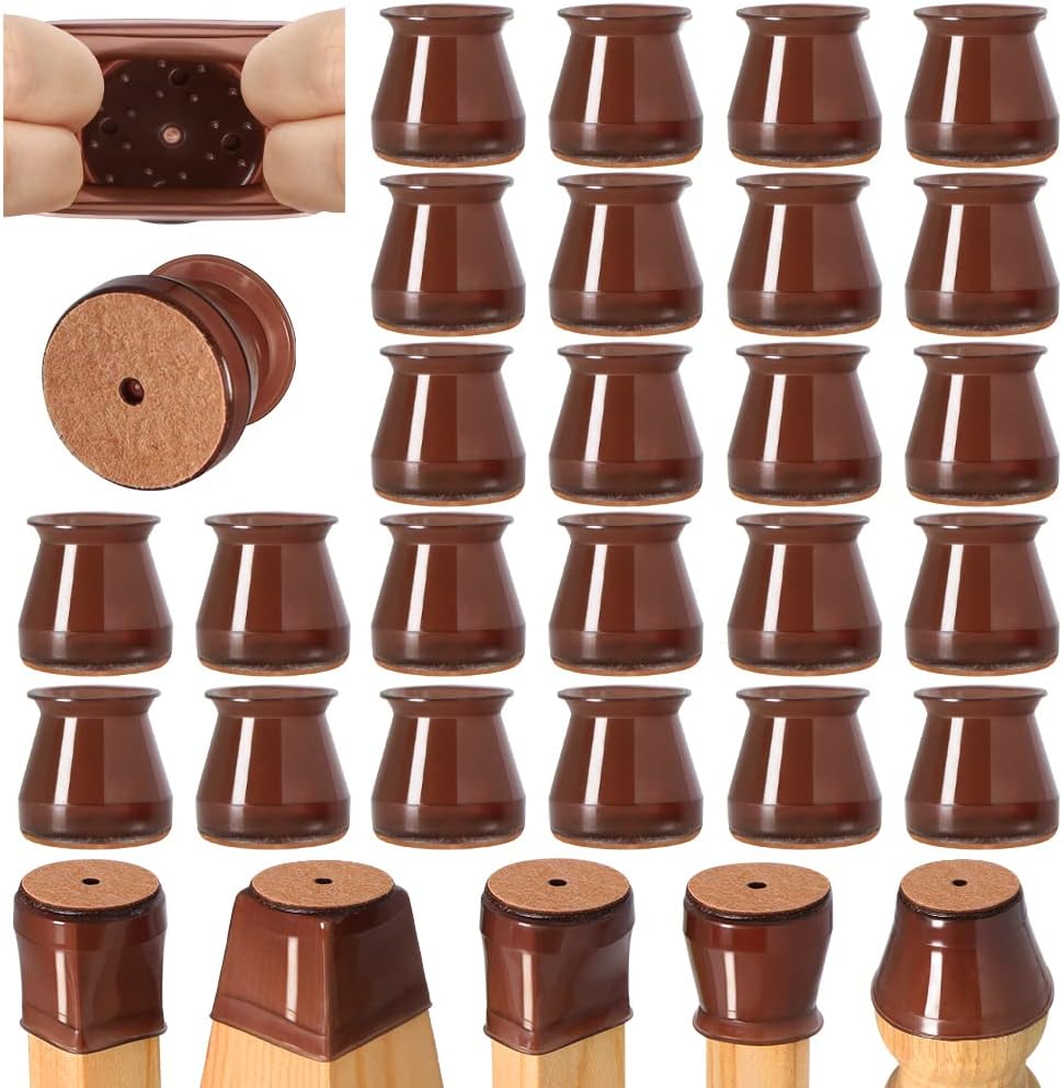VIUME 24 Pcs Chair Leg Floor Protectors for Hardwood Floors Silicone Covers Felt Pads Furniture Leg Caps Anti-Scratch Reduce Noise Fit (1-5/16" to 2")
