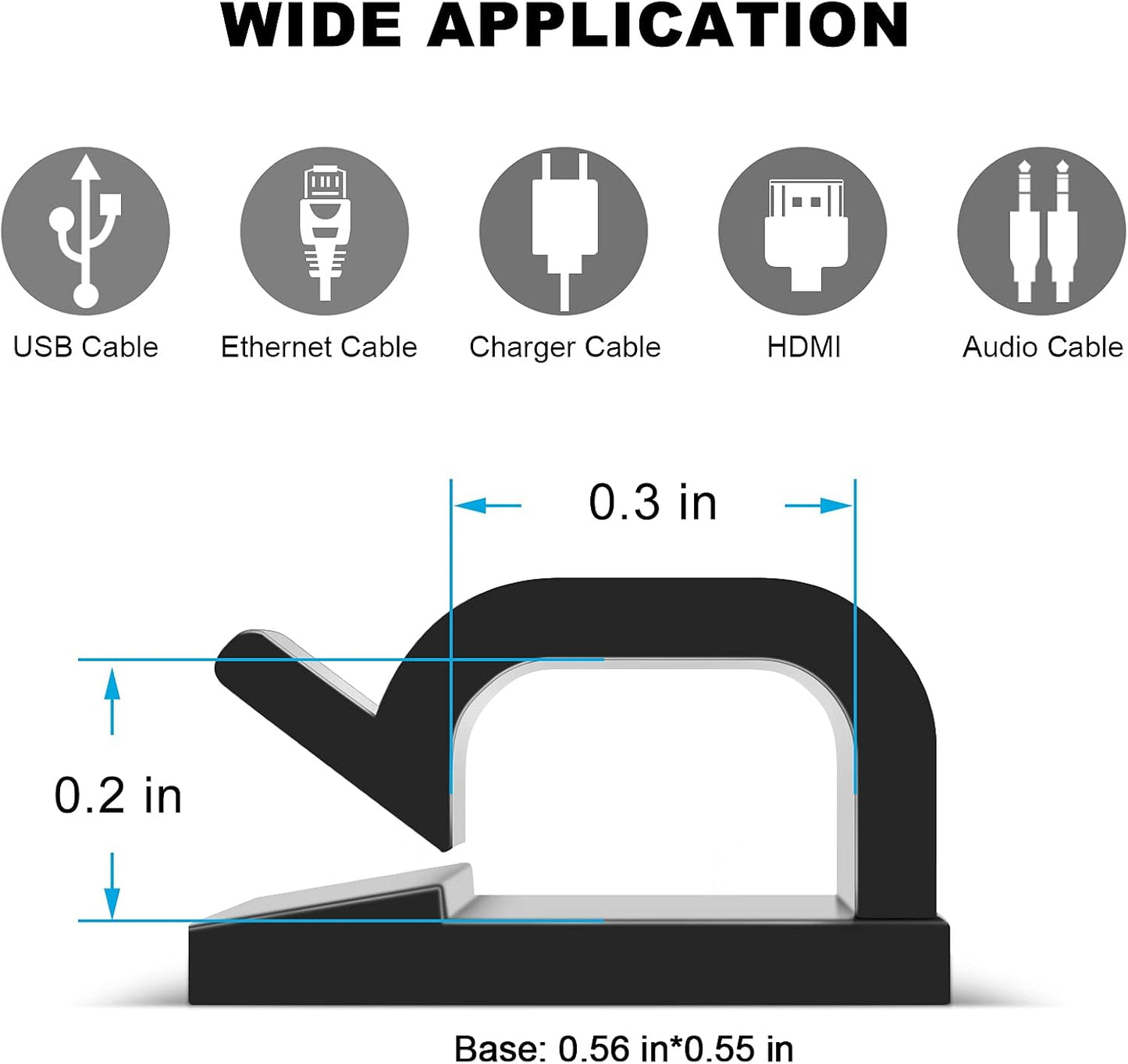 Adhesive Cable Clips White (60 PCS), Upgraded Wire Clips for Cable Management, Strong Cord Clips Wire Holders for The Wall, Under Desk, Led Strip, Electric Wires, Ethernet Cable Clips_Small
