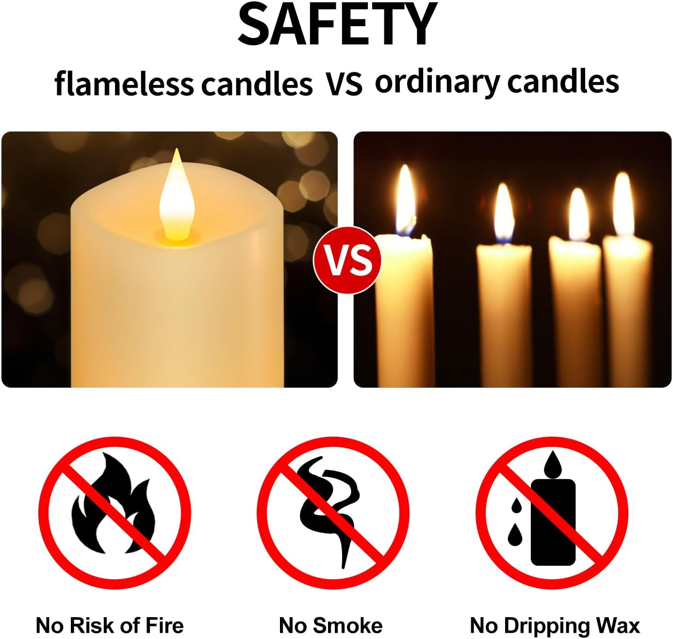 3x3 Flickering Flameless Candles Set of 2, 2AA Battery Life 600 Hours Battery Candles Flickering with Timer,3 inch Flameless Candles with Remote for Indoor/Outdoor, Ivory