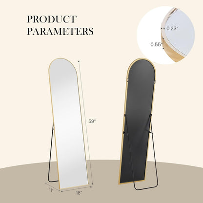 Arched Mirror Full Length, Upgraded 16"x59" Body Wall Mirrors with Shatter-Proof Glass, Floor Standing, Hanging or Leaning, Tall Arch Mirror with Stand Aluminum Alloy Frame for Bedroom Cloakroom