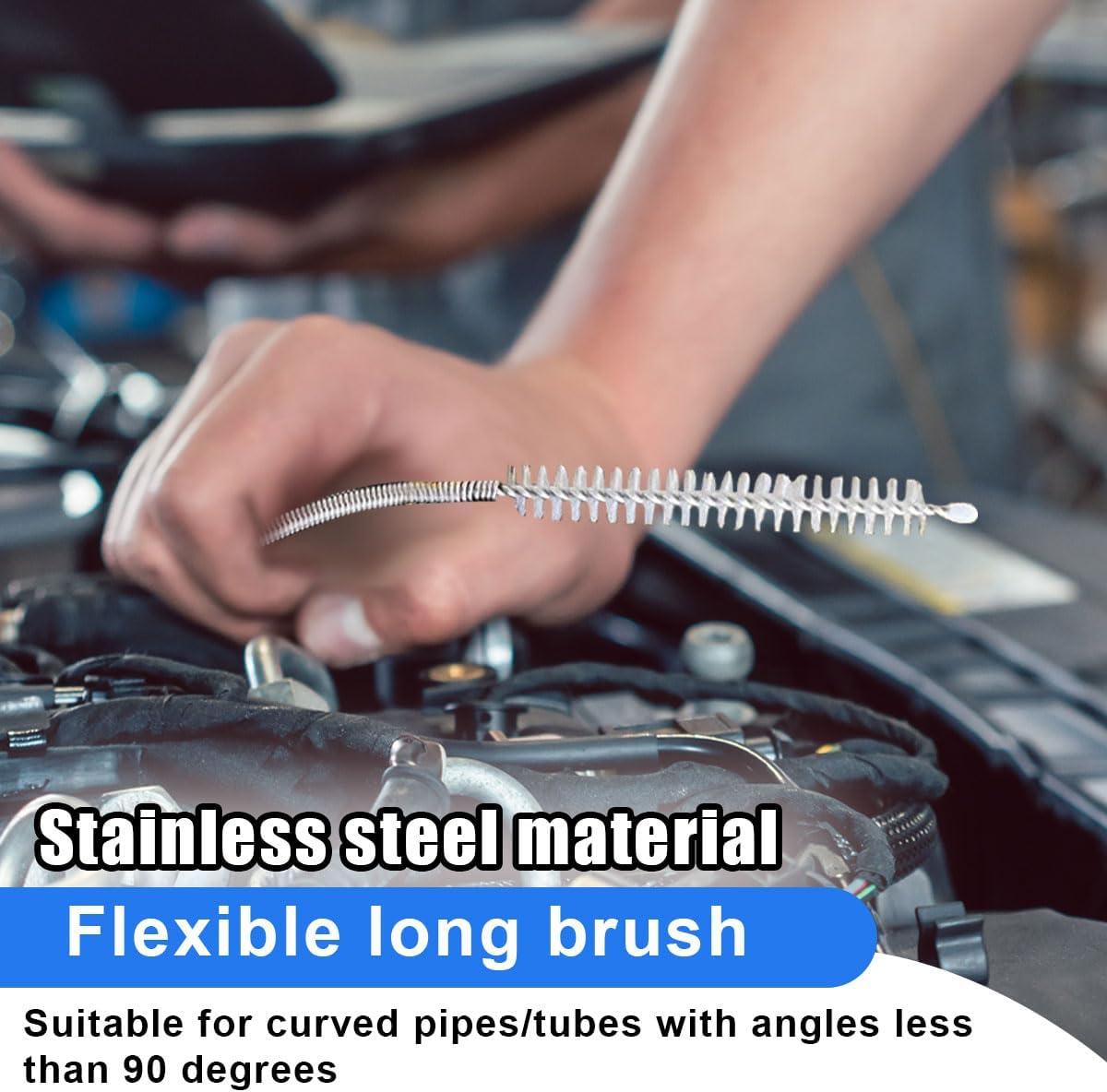 78 Inch Flexible Long Drain Brush, Nylon Stainless Steel Flexible Feeding Tube Cleaning Brush, Double Ended Elastic Slim Hose Pipe Brush Auto Sunroof Drain Hole Cleaner for Car Fridge (Black)