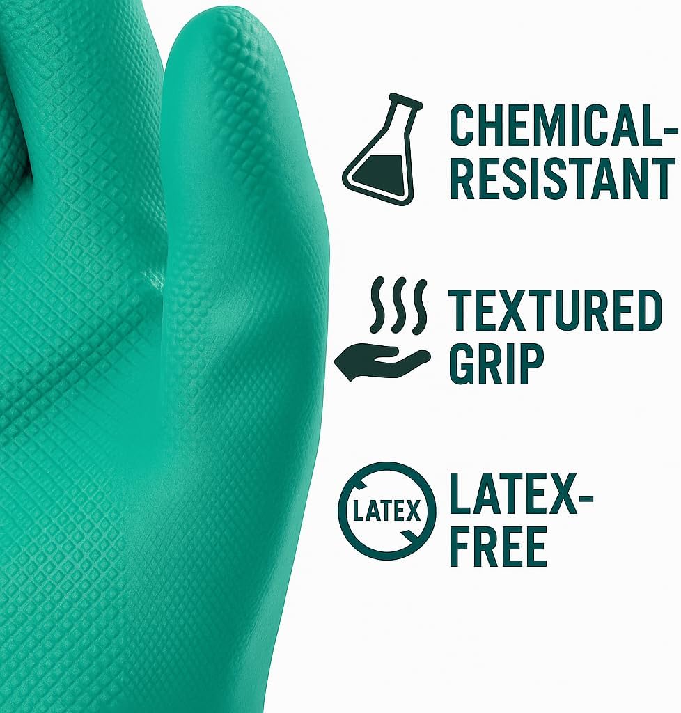 Tribello Libman Chemical Resistant Nitrile Gloves - Reusable Rubber Latex Free Heavy Duty Grip Gloves - Mechanics & Cleaning