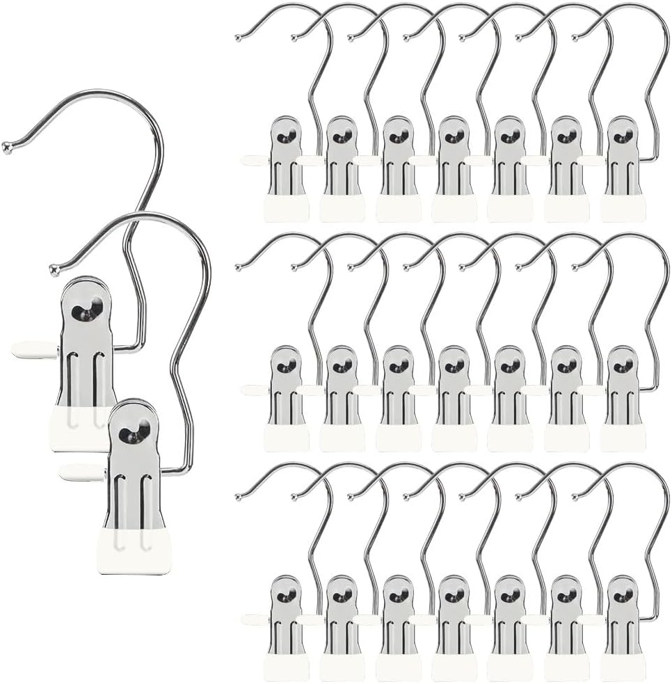 Hangers Clips,Stainless Multi Function Clip Hooks,Laundry Hanging Hooks Clips,Closet Hangers,Boot Clips， Hats Clips,Socks Clips,Pants Clips, Bras Clips(50, Pure White)