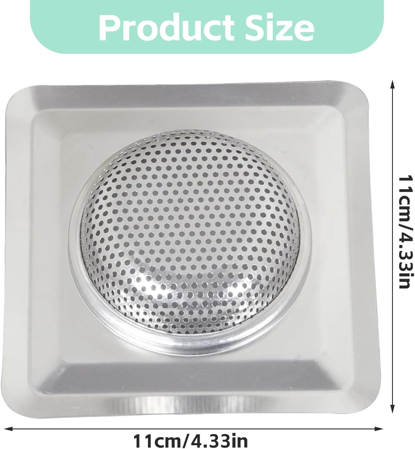 4.3 Inch Square Stainless Steel Sink Strainer Basket, Fine Mesh Drain Hair Catcher & Food Debris Filter for Kitchen, Bathroom & Utility Sink