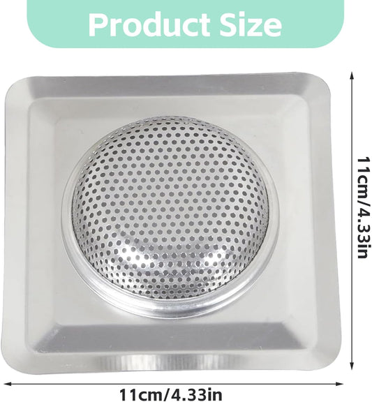 4.3 Inch Square Stainless Steel Sink Strainer Basket, Fine Mesh Drain Hair Catcher & Food Debris Filter for Kitchen, Bathroom & Utility Sink