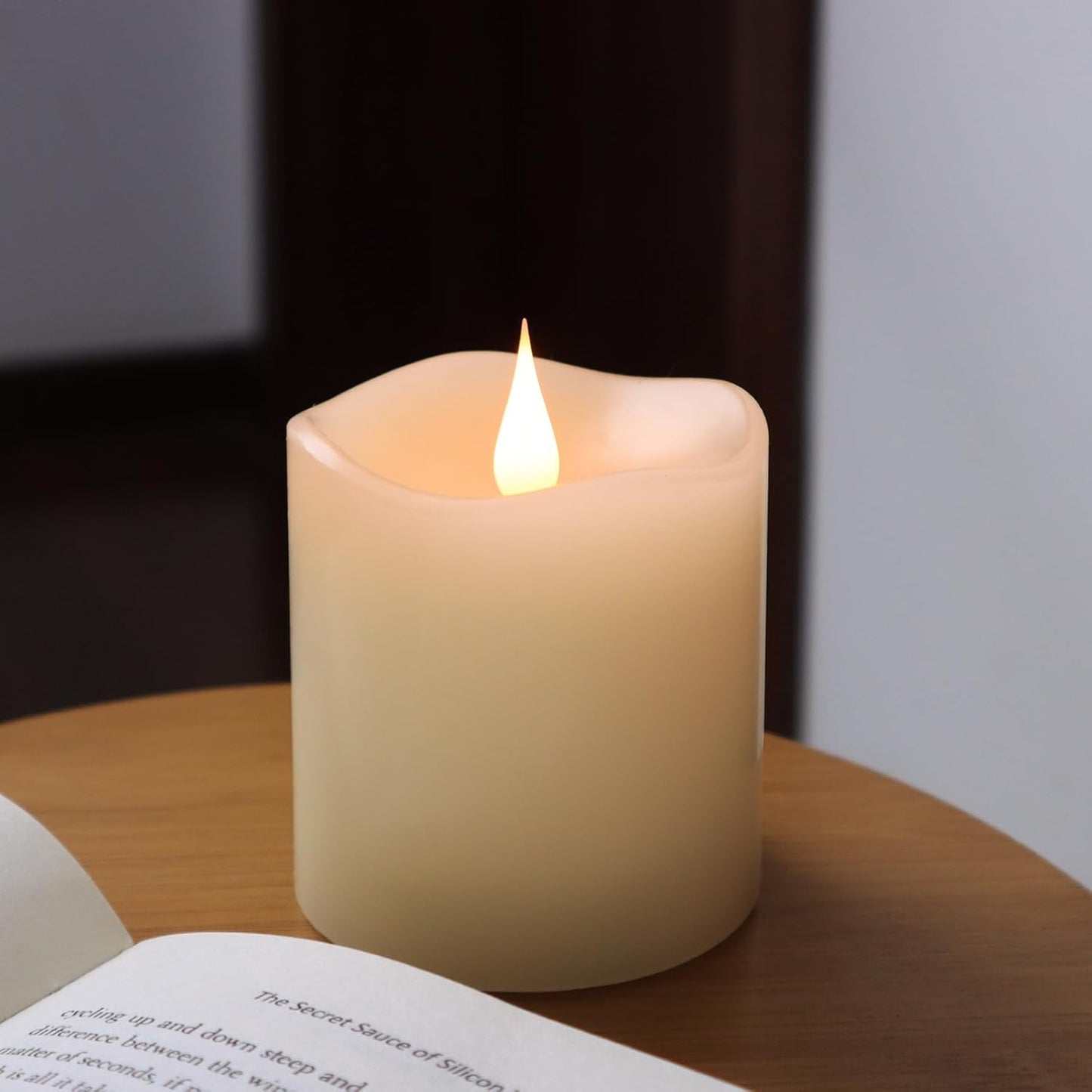 TECHLONG Flameless Candles Battery Operated with Remote Timer, 3D Moving Flame Flickering, Last 600+ Hours Battery Candles, 3" x 3" Ivory Real Wax Electric LED Candle for Wedding Party, Set of 2