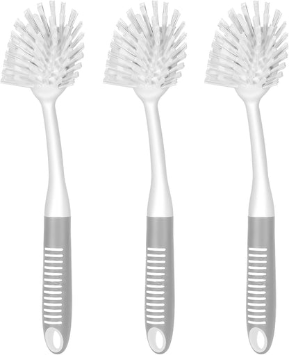 SetSail Dish Brush with Handle, 2 Pack Stiff Bristles Dish Scrubber with Built-in Scraper Dish Scrub Brushes for Cleaning Dishes, Pots and Pans, Kitchen Sink