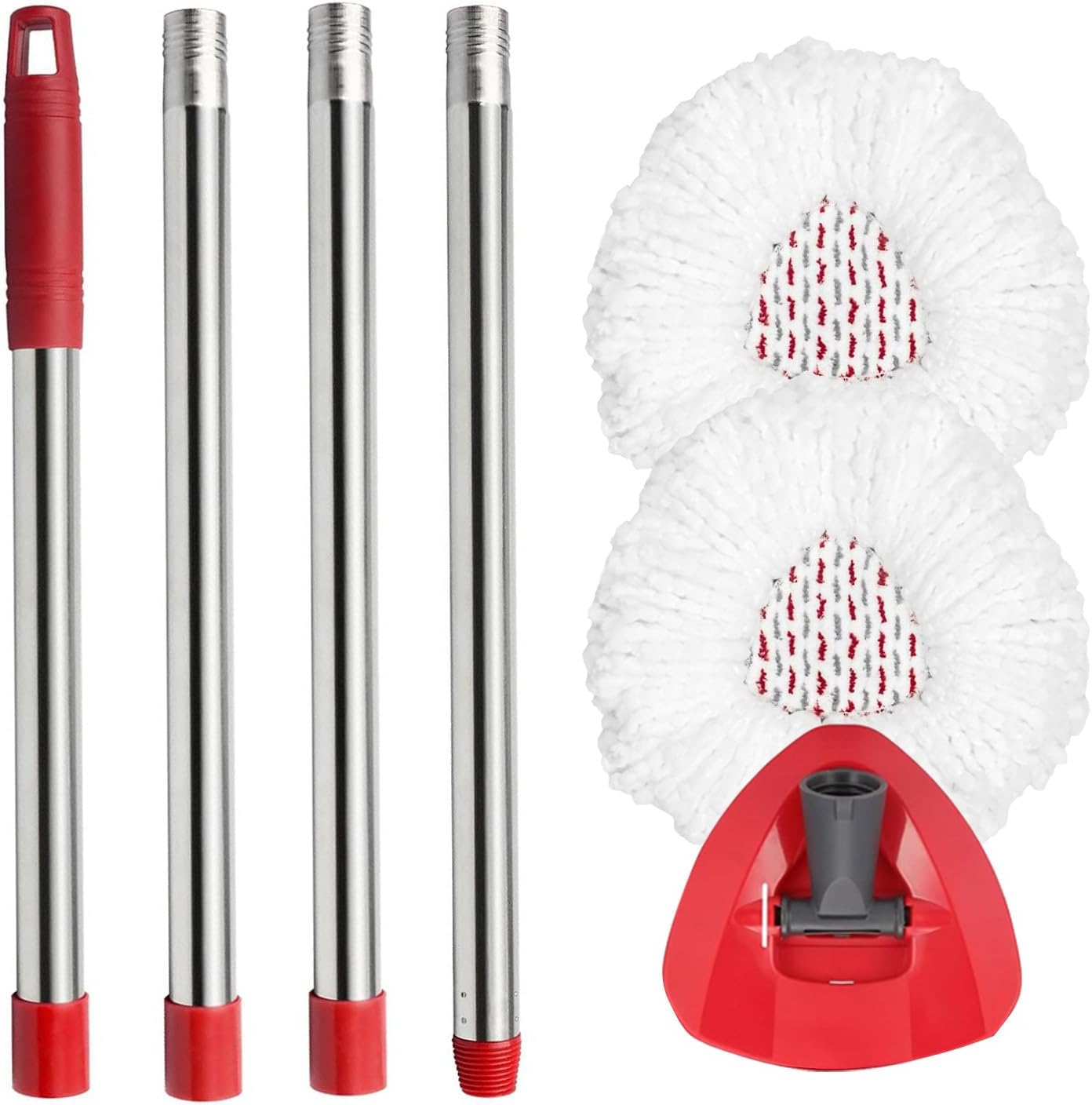 2 Spin Mop Head Replacement, 1 Base, 1 Mop Handle (30-58in) Combo Mops Set Compatible with OCedar EasyWring RinseClean Microfiber Mops (White (1-Tank System))