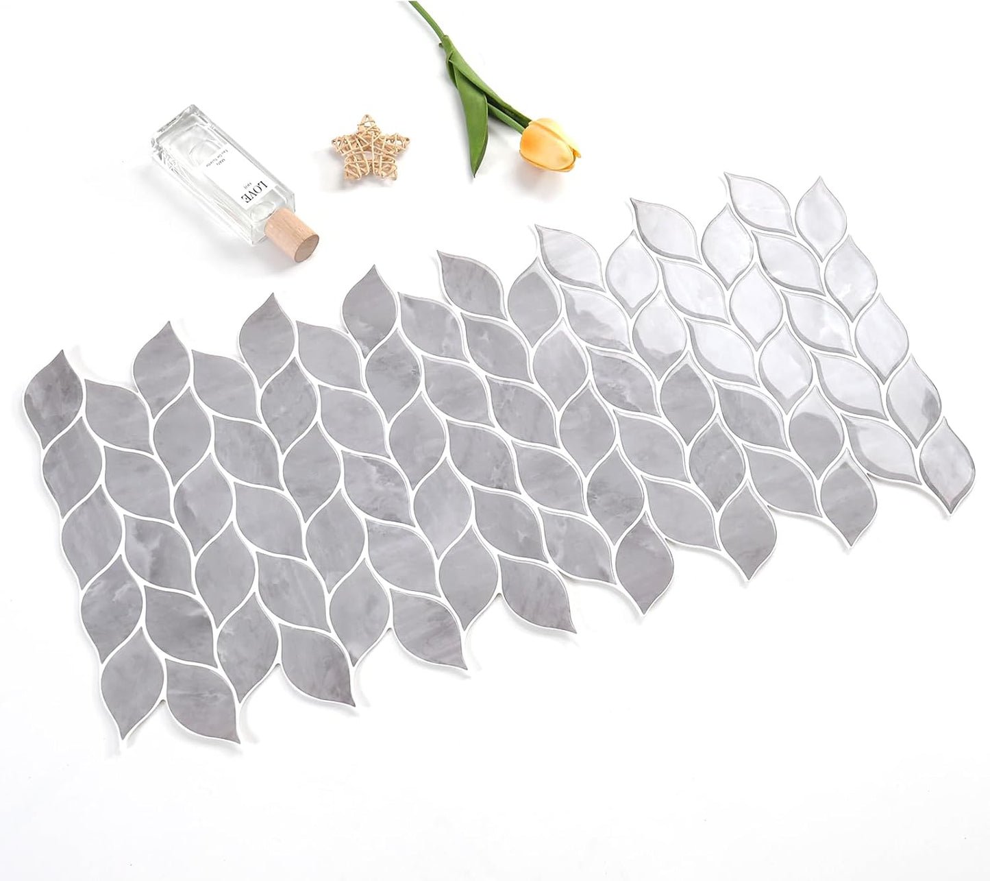 Tilingview 10 Pcs Vinyl Leaf Peel and Stick Tile for Kitchen Backsplash, Premium Self-Adhesive Tiles Plastic Wall Stickers Art Mosaics (Blue Gray)