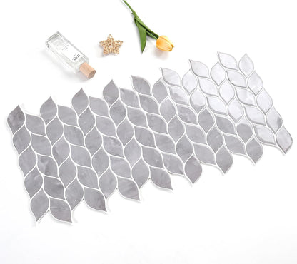 Tilingview 10 Pcs Vinyl Leaf Peel and Stick Tile for Kitchen Backsplash, Premium Self-Adhesive Tiles Plastic Wall Stickers Art Mosaics (Blue Gray)