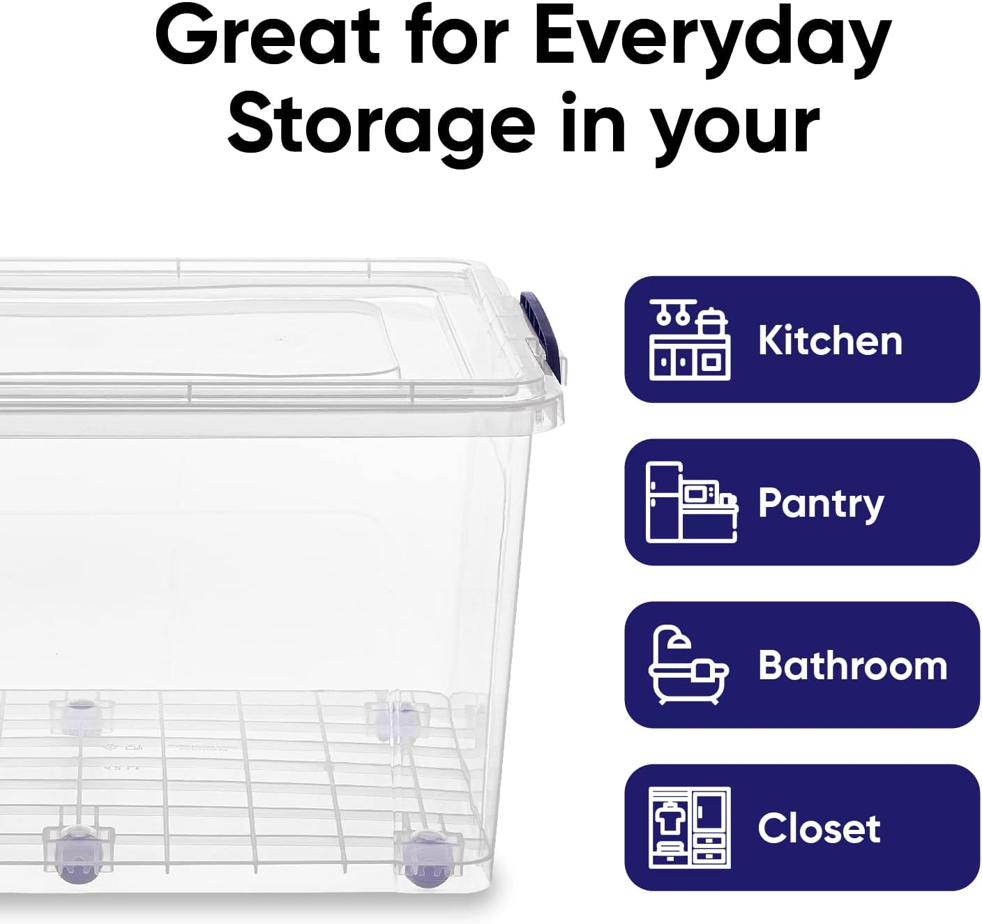 Superio Under Bed Storage Containers with Wheels (2 Pack), Flat Clear Storage Bin Stackable Large Storage Latch Box with Lids Store Cloths, Bedding, Linen, For Under The Bed, Garage, Home
