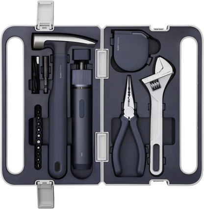HOTO 18-Piece Home Tool Kit with Electric Screwdriver & LED, 3 Torque Modes | Includes 10 Bits, Compact and Portable with Hidden Buckle, Ideal for DIY Projects and Home Repairs