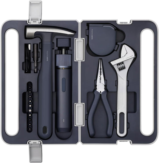 HOTO 18-Piece Home Tool Kit with Electric Screwdriver & LED, 3 Torque Modes | Includes 10 Bits, Compact and Portable with Hidden Buckle, Ideal for DIY Projects and Home Repairs