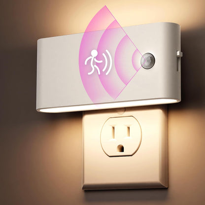 Briignite Motion Sensor Night Light, 2 Pack Motion Activation Night Lights Plug into Wall, Auto On Off, 0-100LM Dimmable Night Light Plug in, 3000K Warm White LED Nightlight for Kids Bedroom Hallway