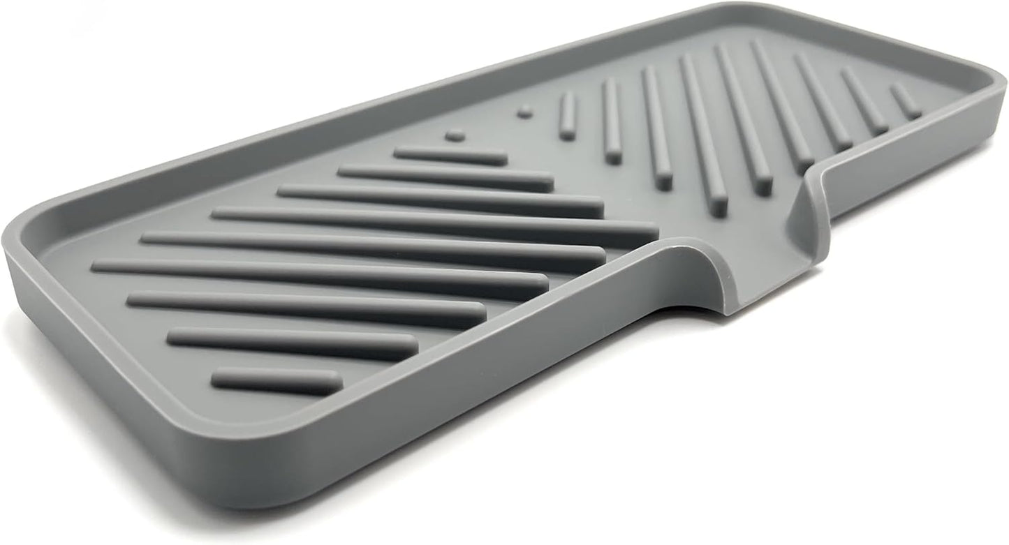 Silicone Soap Dish Tray and Sponge Holder with Drain Chute and Feet | 3-Way Sloped Design | Bathroom and Kitchen Sink Organizer Caddy (Black, 10"x4", 7.8 Ounces)