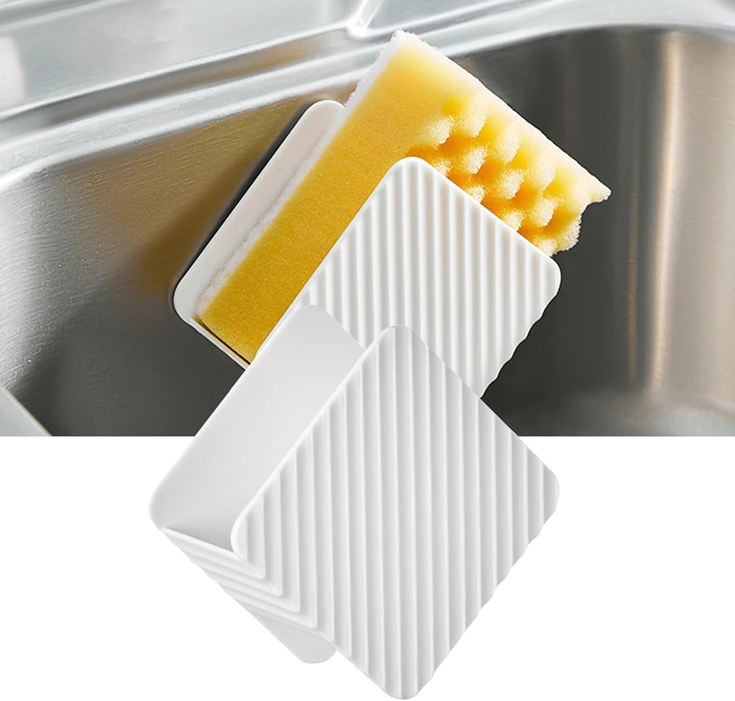 Cleaning Cloth Storage Rack, Perforation Frees Wall Hanging Sink Plastic Dishwashing Scrubber Organizer Dish Sponge Holder Drain Rack for Kitchen (White)