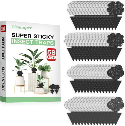 58 Pack Gnat Killer Sticky Traps for Plants - Green Fungus Gnat Sticky Trap for Indoor Houseplants, Fruit Fly, Whitefly, Aphid - Family Friendly Design, Flower/Cloud or Sunflower/Butterfly