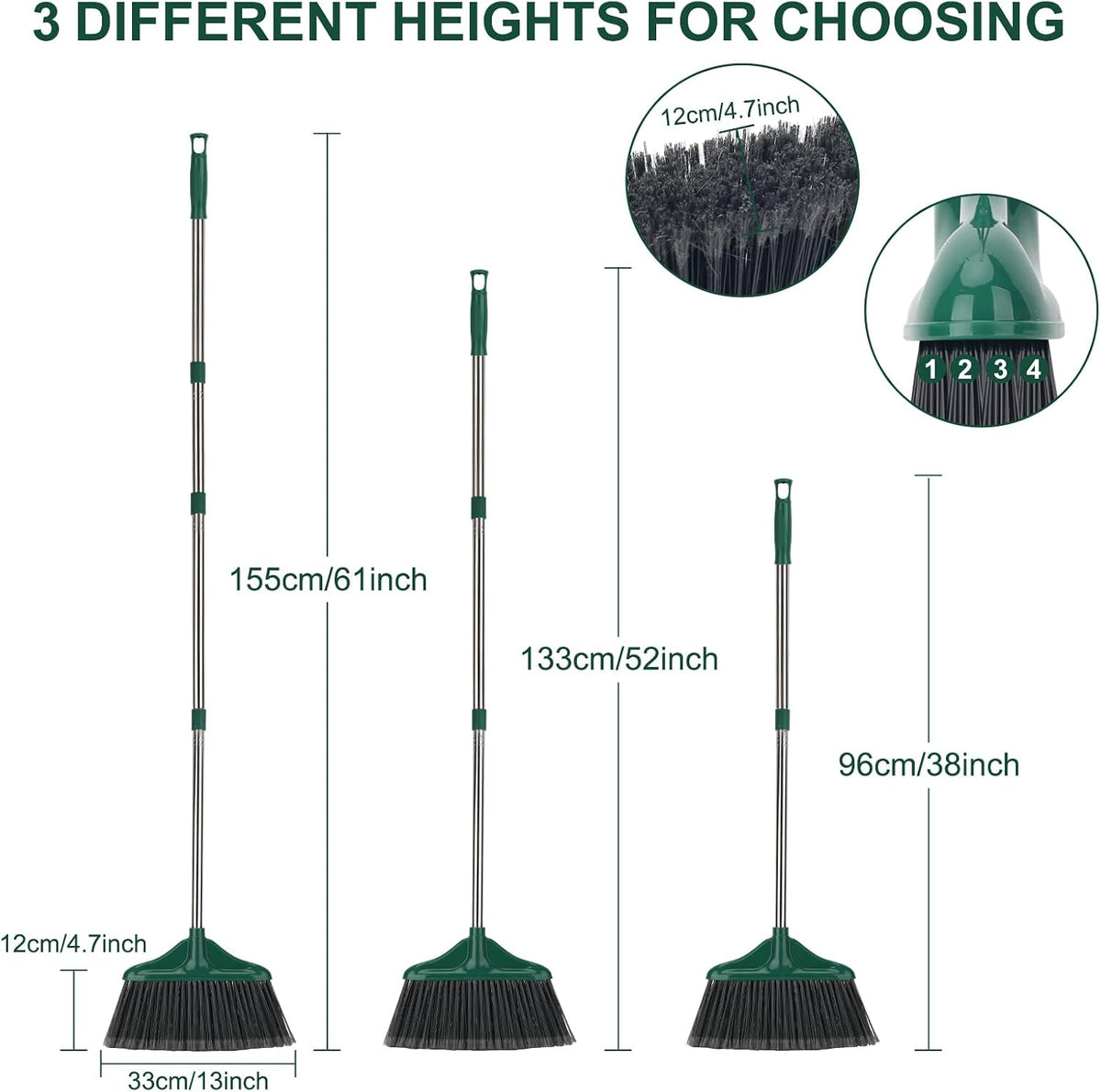 18 inches Push Broom Outdoor Garden Broom with 63" Long Handle for Deck Driveway Garage Yard Patio Concrete Floor Cleaning(Red)