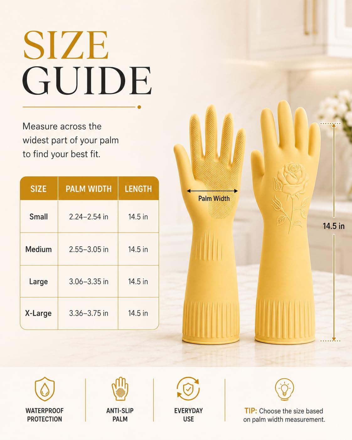 Disfore Rubber-Gloves Dishwashing Gloves for Cleaning-Kitchen - 2 Pairs Long Household Cleaning Gloves for Washing Dishes