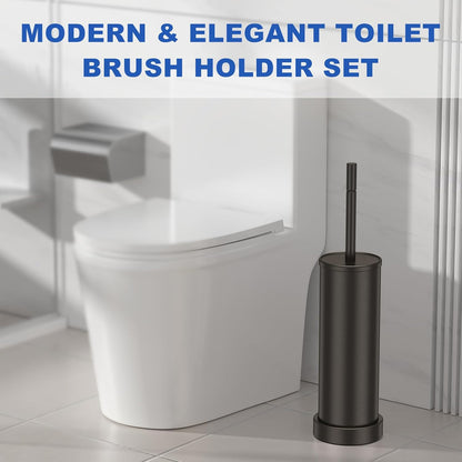 Brushed Nickel Toilet Brush and Holder Set, 304 Stainless Steel Toilet Brush for Bathroom, Heavy Duty Toilet Bowl Brush with Holder, Removable Inner Bowl and Splash Protection, Long Handle