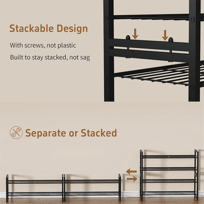 Stackable Shoe Rack, 6 Tier Metal Shoes Rack Storage Organizer,Large Capacity Shoe Shelf Max Holds 30 Pairs of Shoes,Sturdy and Stable, for Closet, Entryway,Garage，Black