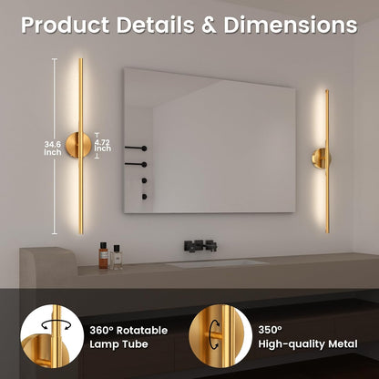 JOFIOS Battery Operated Wall Sconces Set of 2, 360°Rotation Wireless Rechargeable Wall Lights: Dimmable Detachable Wall Lamp with Remote Control, 3000K-6000K Infinite Dimming Wall Sconce 27.6 Inch